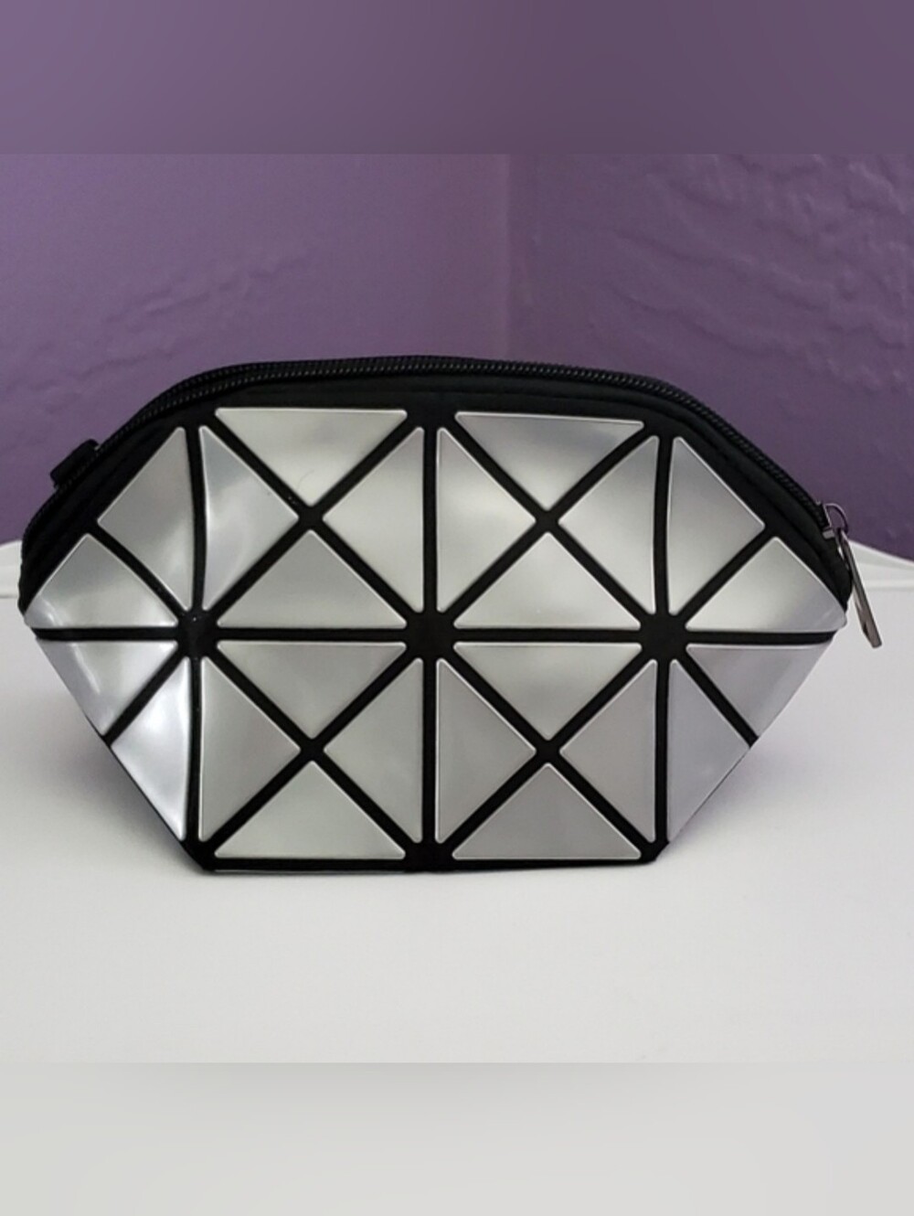 Gray Geometric Makeup Bag/Wristlet